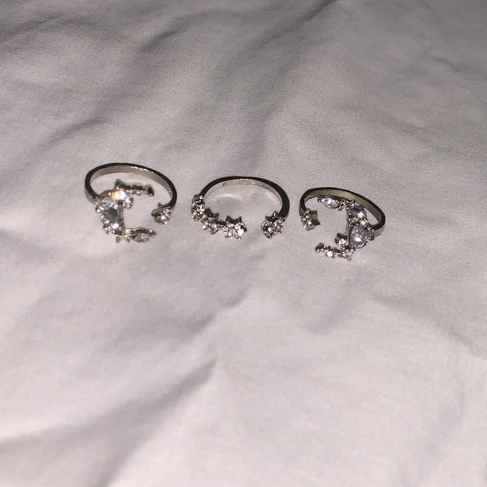 3 pack adjustable moon and star rings